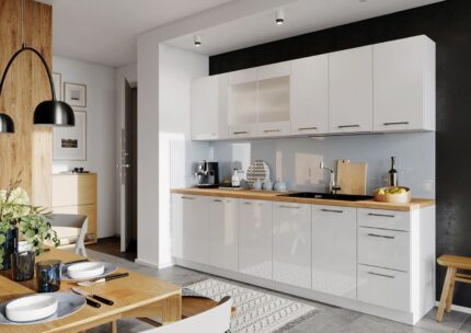Cuisine complète Vera 8 éléments blanc brillant L 260 cm sans plan de travail