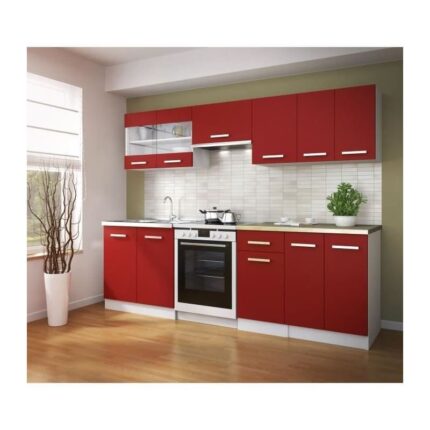 Cuisine complète ULTRA – Rouge mat – L 240 cm – Avec plan de travail